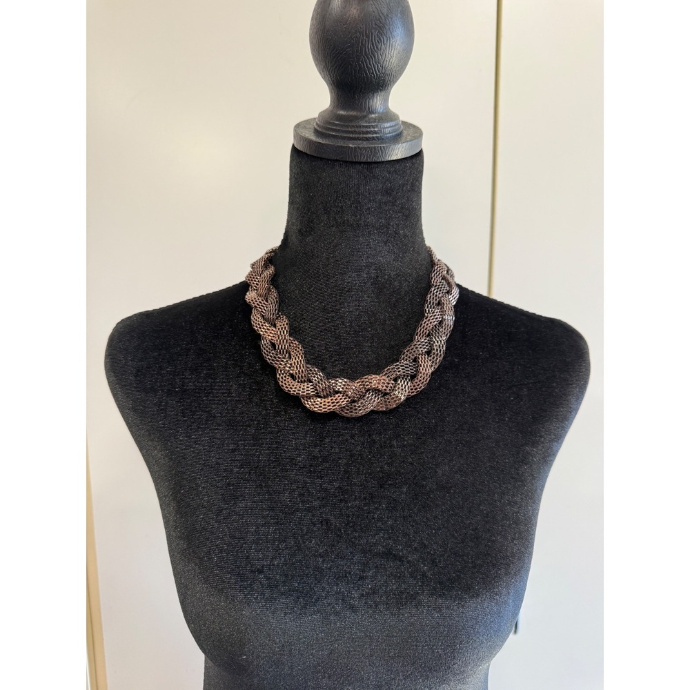 Bronze Braided Mesh Statement Collar Necklace Adjustable Chunky Woven Chain